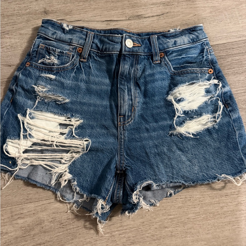 American Eagle Outfitters Distressed Dark Blue Denim Cutoff Shorts
